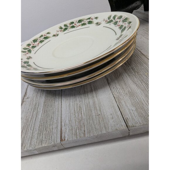 Porcelain Saucer Plates Set 5 "A Season Of Wonder" Christmas Holly Design - Picture 3 of 6